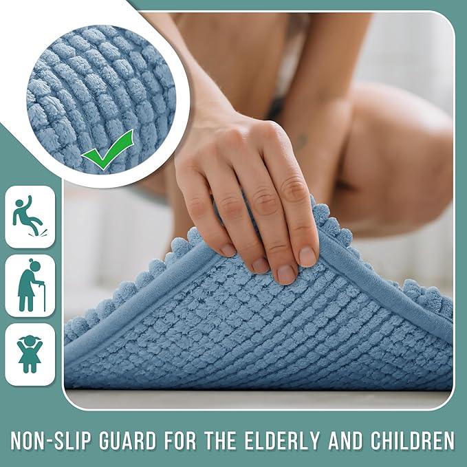 Yimobra Bathroom Rug Mat 32 x 20, Non Slip and Super Absorbent Bath Mat,Machine Washable Quick Dry,Ultra Plush Chenille Shower Rugs for Bathroom Floor Sink Tub and Shower Outside,Denim Blue - ModernBath