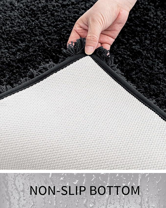 Ruggnovea Bathroom Rugs Non Slip Washable, Ultra Soft Thick Shaggy Absorbent Bath Mats, High Density Foam Latex Non Slip Backing Bath Rugs, Microfiber Bath Mats for Bathroom Floor&Sink,24x17,Black - ModernBath