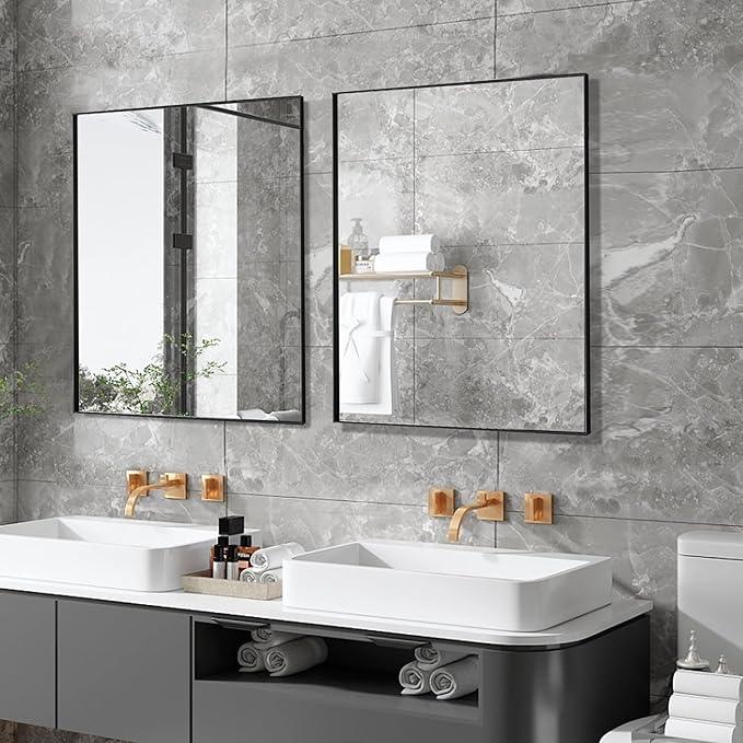 Bonverre 30x48 Inch Black Bathroom Mirror for Wall, Aluminum Frame Rectangle Rectangular Vanity Mirror, Modern Large for Bedroom, Living Room, Horizontal or Vertical - ModernBath