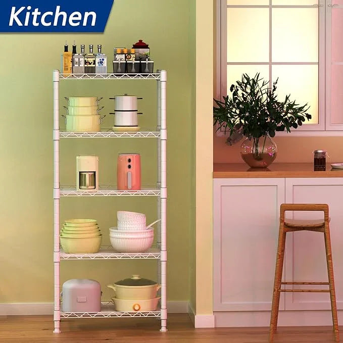 REGILLER 5-Wire Shelving Metal Storage Rack Adjustable Shelves,Standing Storage Shelf Units for Laundry Bathroom Kitchen Pantry Closet(White,11.8" D x 16.6" W x 53.5" H) - ModernBath