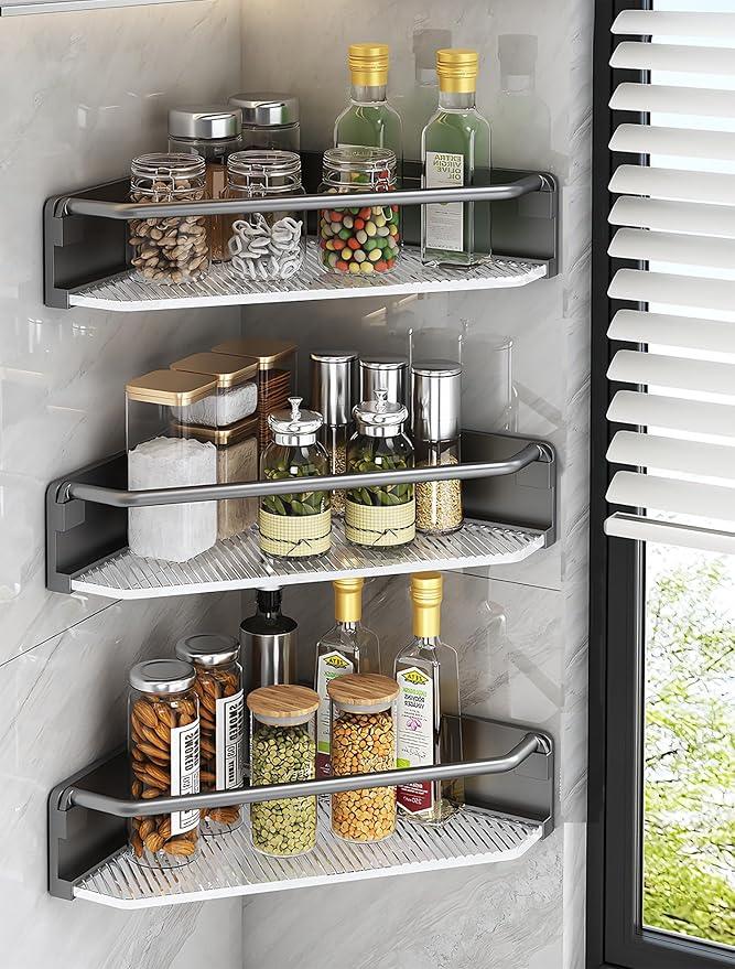 Corner Shower Caddy, 4 Pack Adhesive Bathroom Shelves，Acrylic Shower Shelf Rack, No Drilling Bathroom Organizers and Storage Racks,Black (4 Pack) - ModernBath
