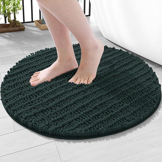 Arotive Luxury Round Chenille Bathroom Rug Mat, Extra Soft Thick Absorbent Shaggy Bath Rugs, Non-Slip Machine Wash Dry Plush Bath Mats for Bathroom, Shower and Tub, 24x24, Dark Green - ModernBath