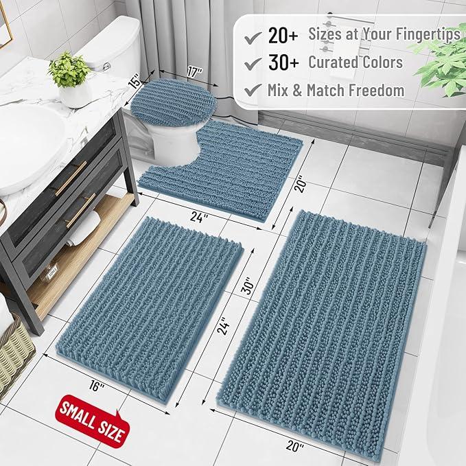 Arotive Luxury Chenille Bathroom Rug Mat, Extra Soft Thick Absorbent Shaggy Bath Rugs, Non-Slip Machine Wash Dry, Plush Bath Mats for Bathroom, Shower and Tub, 30x17, Smoky Gray - ModernBath