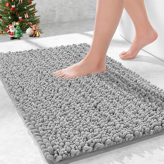 Ruggnovea Chenille Bathroom Rugs Non Slip Washable 36x24, Extra Thick Soft Absorbent Chenille Bath Mat, Non-Slip Barrier Backing, Quick Dry Machine Washable Bath Mats Tub, Shower,Floor/Sink,Grey - ModernBath