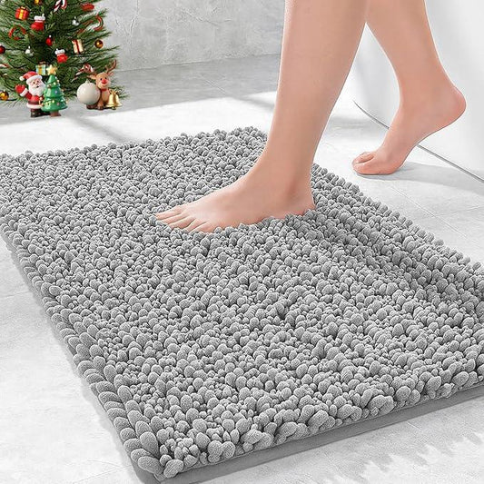 Ruggnovea Chenille Bathroom Rugs Non Slip Washable 36x24, Extra Thick Soft Absorbent Chenille Bath Mat, Non-Slip Barrier Backing, Quick Dry Machine Washable Bath Mats Tub, Shower,Floor/Sink,Grey - ModernBath