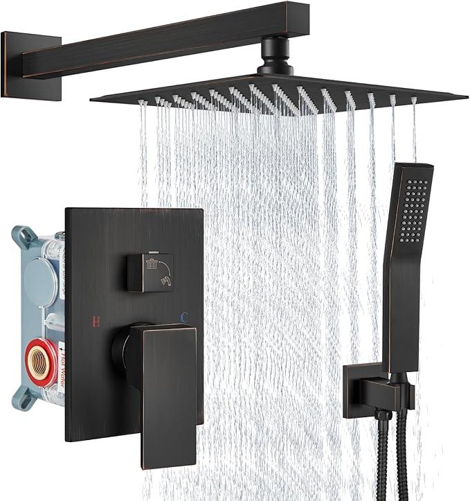 Aolemi Shower Faucet Set Rain Shower System with Handheld Spray Bathroom Shower Combo Rough-in Valve and Shower Trim Kit Included Oil Rubbed Bronze 8 Inch Wall Mount Shower Head - ModernBath