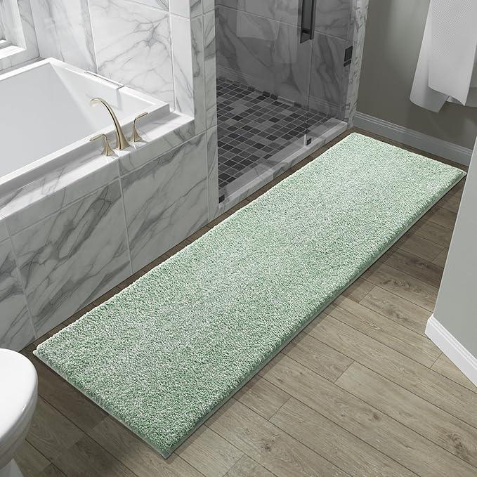 Yimobra Bathroom Runner Rug Non Slip Washable, Soft Absorbent Microfiber Long Bath Mat, Dual-Tone Decor Rug with Rubber Backing for Floor,Tub and Hallway,70x24,Home Essentials,Green and White - ModernBath