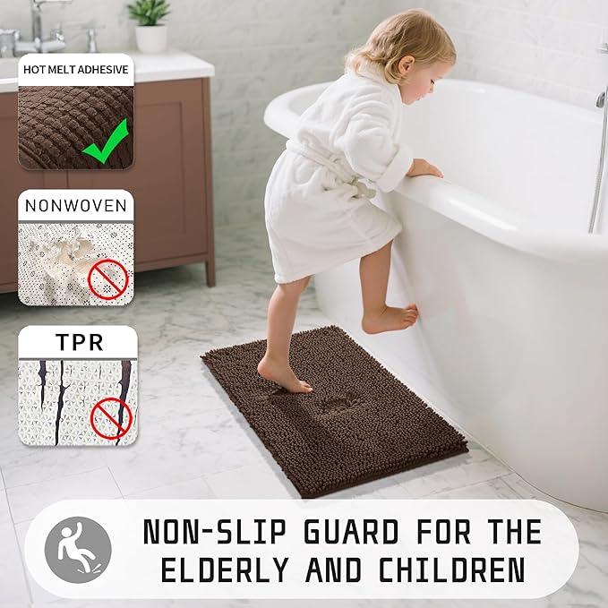Yimobra Long Bathroom Rugs 44"x24", Extra Soft Non Slip Bath Mat for Tub, Super Absorbent Quick Dry Shaggy Rug Floor Carpet, Machine Washable,Brown - ModernBath