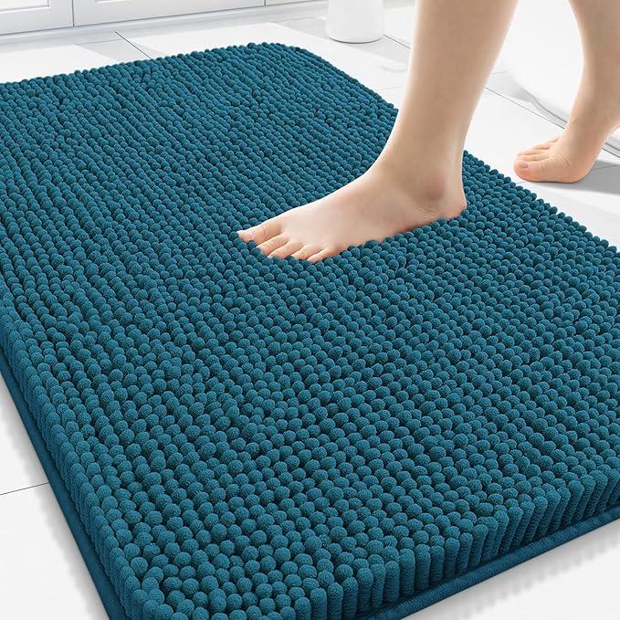 Arotive Bathroom Rugs 30x20, Extra Soft Absorbent Shaggy Chenille Bath Rugs, Machine Washable Rubber Backing Non-Slip Bath Mats for Bathroom Floor Tub and Shower, Home Decor Accessories, Peacock Blue - ModernBath