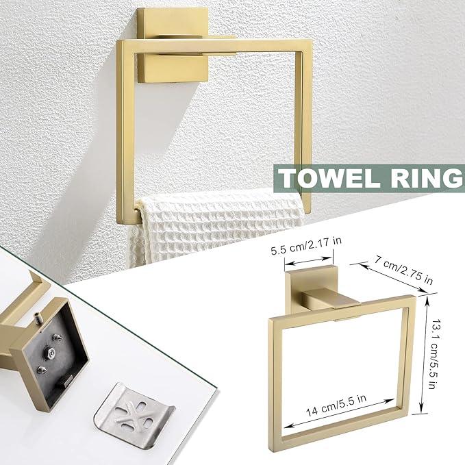 Brushed Gold Bathroom Towel Bar Holder Sets Premium Stainless Steel 4-Piece Bathroom Hardware Set Wall Mounted Bathroom Toilet Paper Holder with Shelf Set. - ModernBath
