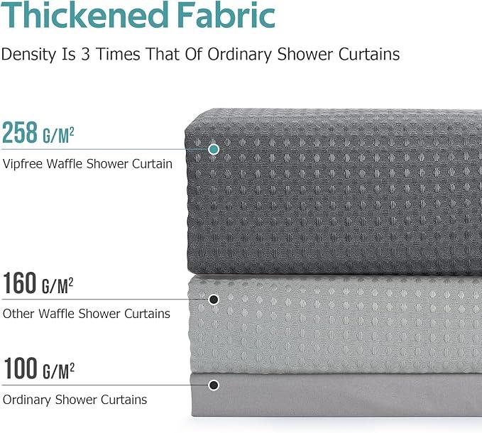 Vipfree 3 in 1 Shower Curtain Set, Waffle Shower Curtain and Liner Set with 12 Double Sided Shower Curtain Hooks, 258GSM Luxury Weighted Cloth Shower Curtains for Bathroom,72 W x 72 H,Graphite Gray - ModernBath
