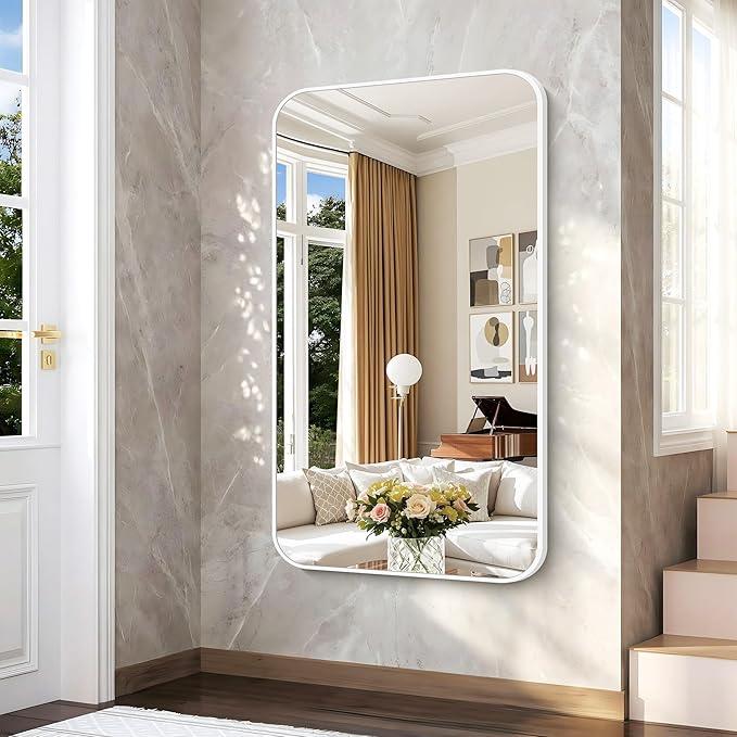 BONEWEI White Bathroom Mirror,60x36 inch Wall Mirror for Bathroom Wall Mounted,Rectangle Mirror for Bathroom Over Sink,Modern Frame Round Corner for Living Room,Bedroom Entryway,Horizontal/Vertical - ModernBath