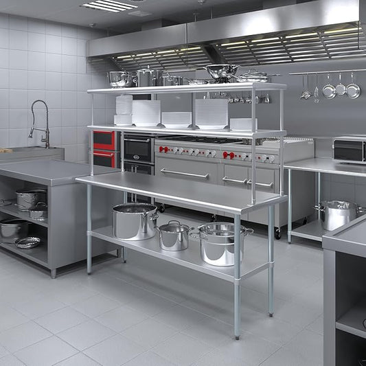 AmGood Stainless Steel Double-Tier Shelf | Work Table Overshelf | NSF Certified | Fits Over Tables | Many (72 in. Long x 18 in. Deep)