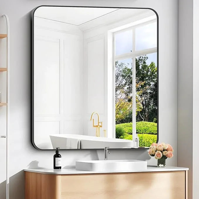 DESBING 40" x 36"Bathroom Mirror, Matte Black Wall Mirror with Metal Frame, Decorative Rectangular Vanity Mirror for Bedroom Bathroom Living Room Entryway (Horizontal/Vertical) - ModernBath
