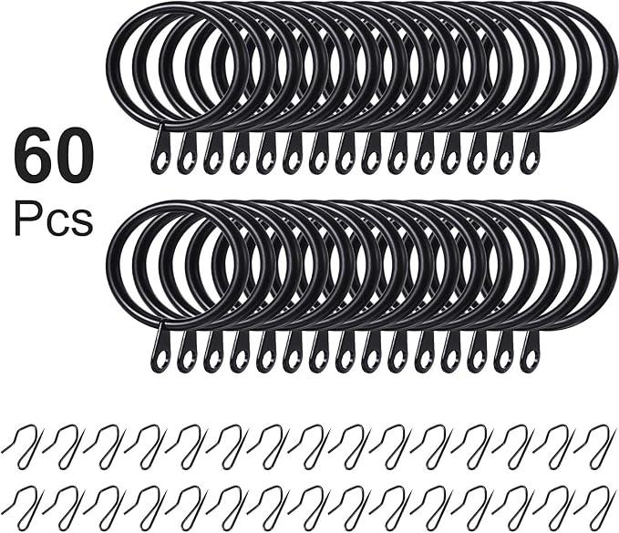 Hotop 30 Pcs Metal Drapery Curtain Rings 0.98/1.26/1.65 inch Interior Diameter and 30 Pcs Hanging Curtain Drapery Pin Hooks for Window Door Shower(Black,42 mm) - ModernBath