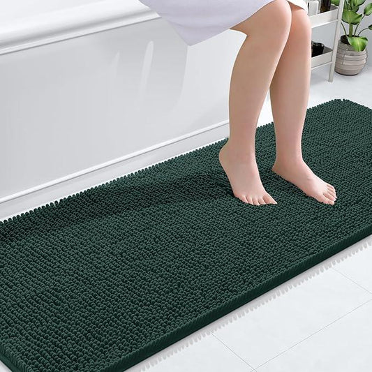 OLANLY Bathroom Rugs 70x24, Extra Soft Absorbent Chenille Bath Rugs, Rubber Backing Quick Dry, Machine Washable Bath Mats for Bathroom Floor, Tub and Shower, Home Decor Accessories, Blackish Green - ModernBath