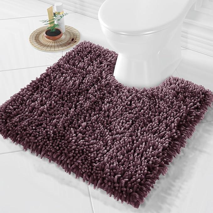 Yimobra Toilet Rugs U Shaped Washable, Extra Thick Soft Absorbent Chenille Contour Bathroom Rugs for Toilet 24x24 Inch, Quick Dry Non Slip Toilet Mat for Bath Floor, Purple Grey - ModernBath