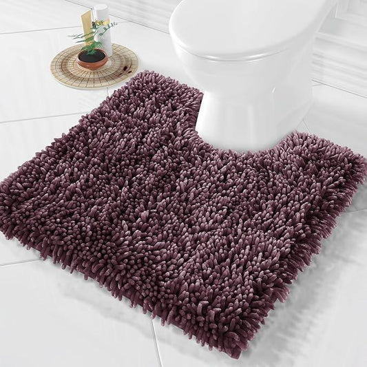 Yimobra Toilet Rugs U Shaped Washable, Extra Thick Soft Absorbent Chenille Contour Bathroom Rugs for Toilet 24x24 Inch, Quick Dry Non Slip Toilet Mat for Bath Floor, Purple Grey - ModernBath