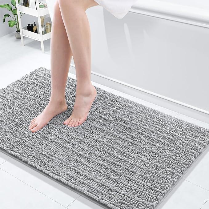 Arotive Luxury Chenille Bathroom Rug Mat, Extra Soft Thick Absorbent Shaggy Bath Rugs, Non-Slip Machine Wash Dry, Plush Bath Mats for Bathroom, Shower and Tub, 47x24, Light Grey - ModernBath