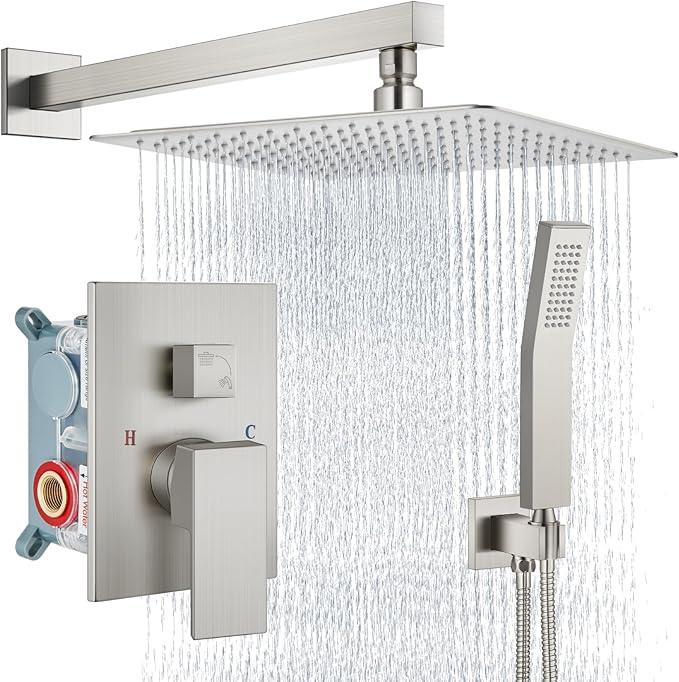 Aolemi Shower Faucet Set Rain Shower System with Handheld Spray Bathroom Shower Combo Rough-in Valve and Shower Trim Kit Included Brushed Nickel 16 Inch Wall Mount Shower Head - ModernBath