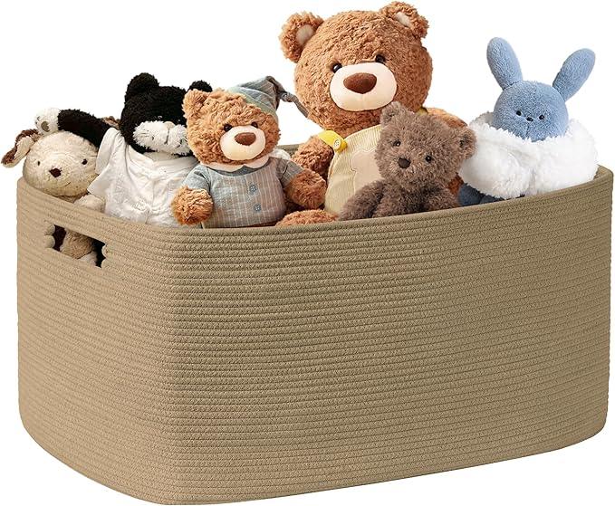 72L Large Wicker Laundry Basket for Living Room Storage,Boho Woven Cotton Rope Baskets for Kids Toy,Gifts,Square Blanket Hamper for Bedroom Dirty Clothes,Jute - ModernBath