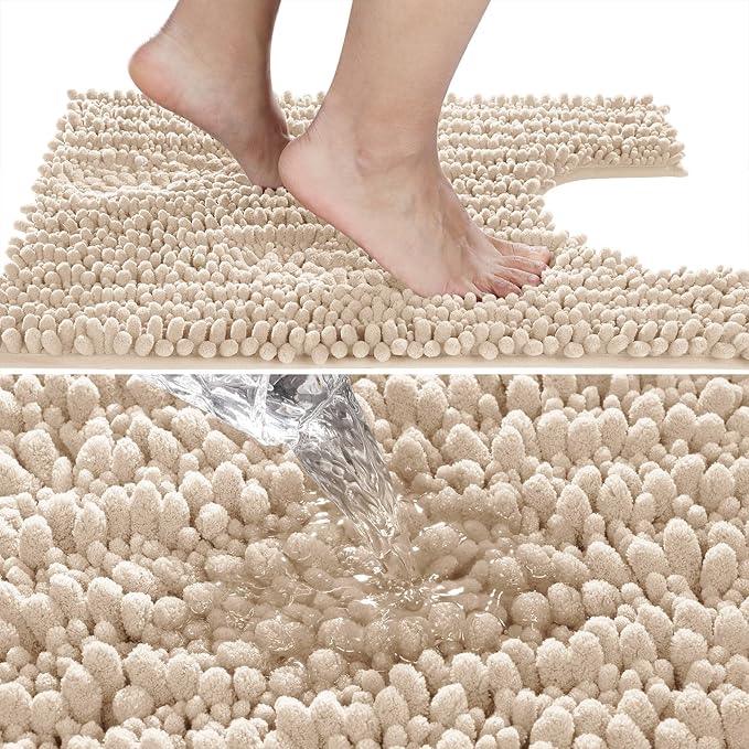 Yimobra Toilet Rug U Shaped Washable 24x20 Inch - Ultra Soft Absorbent Chenille Bath Rugs for Toilet, Quick Dry & Machine Washable, Non Slip Contour Bathroom Mat, Light Brown - ModernBath