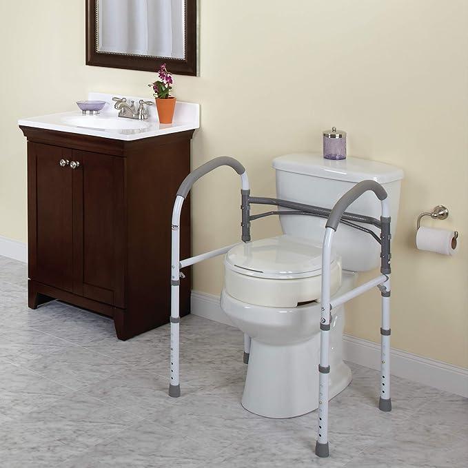 Carex Toilet Safety Rails, Adjustable and Detachable Toilet Safety Frame with Handles for Elderly, Handicap, or Disabled, Heavy-Duty Non-Slip Bathroom Grab Bar, with Padded Handles and Aluminum Frame - ModernBath