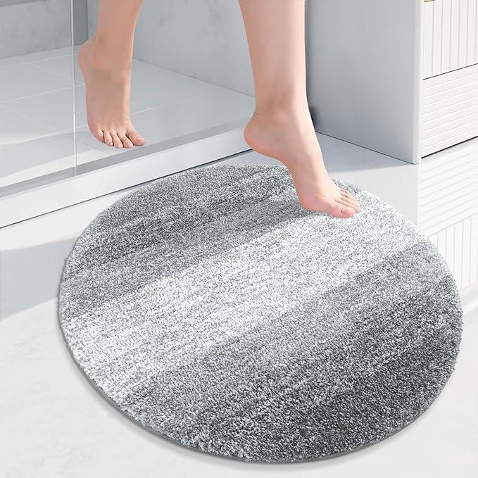 Arotive Microfiber Bathroom Rugs, Shaggy Soft and Absorbent Bath Rug, Non-Slip, Thick Plush Machine Washable Dry Bath Mats for Bathroom, Tub and Shower, 24x24, Grey, Round - ModernBath