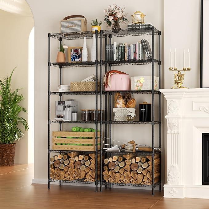 SINGAYE 6 Tier Adjustable Storage Shelf Wire Shelving Unit Metal Shelves Standing Closet Bathroom Organizers Pantry Kitchen Garage Laundry Room Organization Home Rack 12" D X 22" W X 69.5" H Black - ModernBath