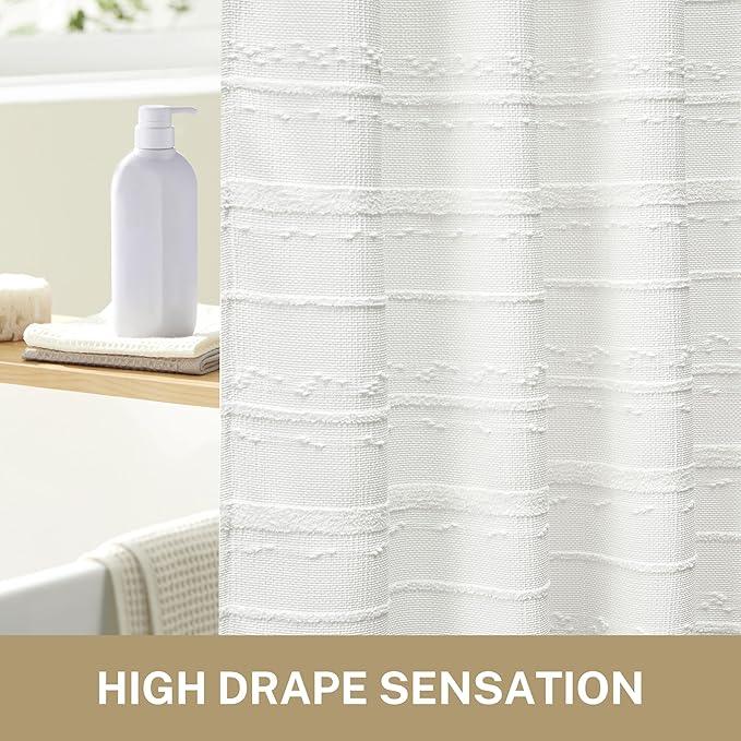 Lameirose Farmhouse White Shower Curtain Boho, 72 x 72 Cotton Blend Tufted Weave Waffle Stripe Textured Heavy Duty, Fabric Shower Curtain for Bathroom, Hotel - ModernBath