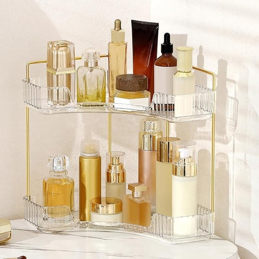 Weidace Corner Bathroom Counter Organizer Bathroom Countertop Shelf Makeup Organizer for Vanity Perfume Tray for Corner Storage (2 Tiers, White)
