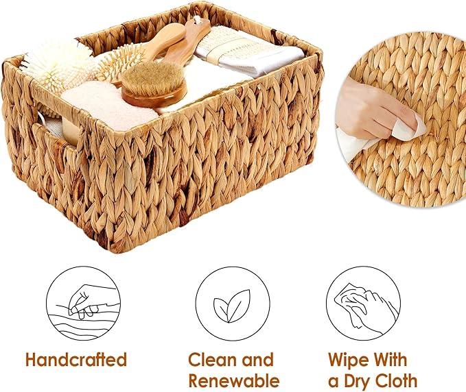 Wicker Baskets 2 Pack, Water Hyacinth Wicker Storage Basket with Handles, Large Rectangular Wickers Baskets for Organizing, Natural - ModernBath