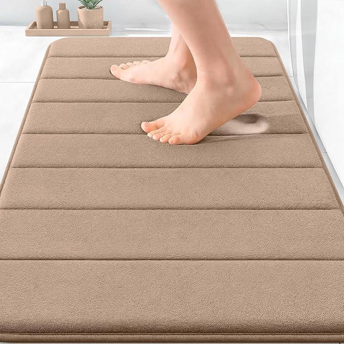 OLANLY Memory Foam Bath Mat 30x20, Super Soft Absorbent Bathroom Rugs, Quick Dry, Machine Washable Shower Floor Rugs, Bathmat Carpet, Bathroom Home Decor Accessories, Tan - ModernBath