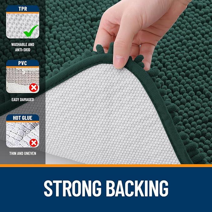 OLANLY Bathroom Rugs 47x24, Extra Soft Absorbent Chenille Bath Rugs, Rubber Backing Quick Dry, Machine Washable Bath Mats for Bathroom Floor, Tub and Shower, Home Decor Accessories, Blackish Green - ModernBath