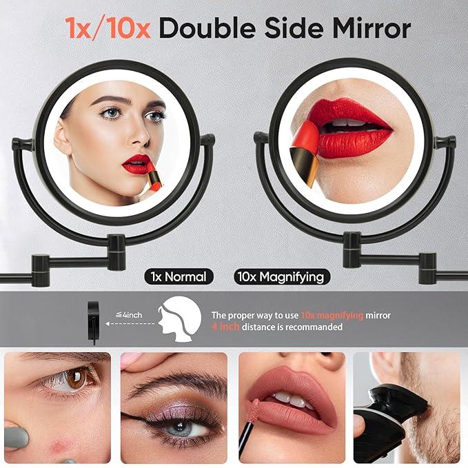 GURUN 8.5 Inch Magnifying Makeup Mirror with 3 Tones Dimmable LED Lights Double Sided Touch Control Vanity Mirror for Bathroom with 10X Magnification M1809DO-T (Oil-Rubbed Bronze/10X) - ModernBath