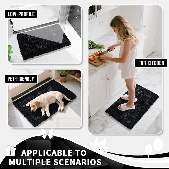 Yimobra Long Bathroom Rugs Runner 70x24 Inch, Extra Thick Soft Absorbent Chenille Bath Mat, Non Slip Machine Washable, Quick Dry Bath Rugs for Bathroom Floor, Tub and Shower, Black - ModernBath