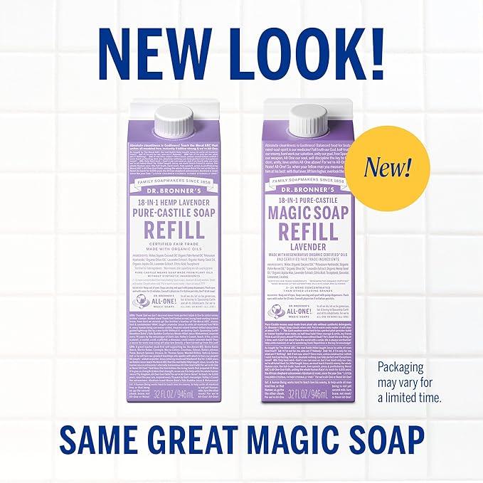 Dr. Bronner's Magic Soap-Pure-Castile Liquid Refill (Lavender, 32 ounce, 2-Pack) - Made with Regenerative Organic Certified Oils, For Body, Hair, Laundry, Pets & Dishes, Concentrated, Vegan, Non-GMO - ModernBath