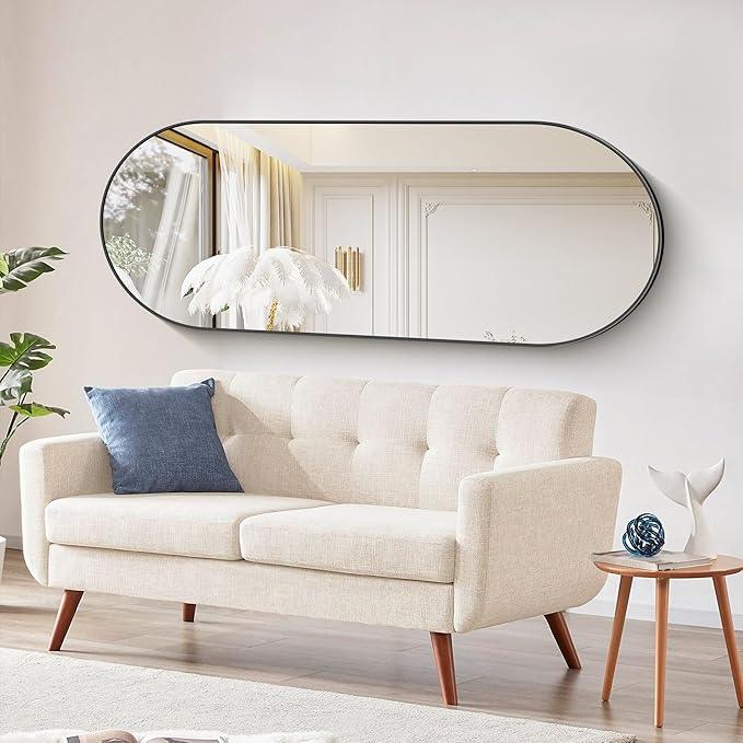 Bathroom Mirrors, 24" x60" Black Mirrors, Oval Vanity Mirrors, Metal Framed Wall Mounted Mirrors, Vertical/Horizontal Mirror for Bathroom Bedroom Entryway Living Room - ModernBath