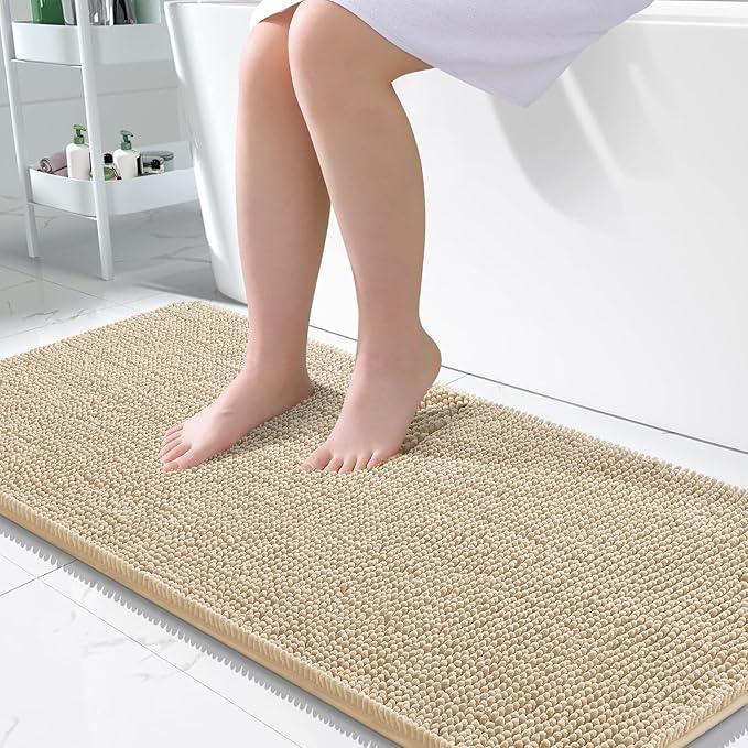 OLANLY Bathroom Rugs 50x30, Extra Soft Absorbent Chenille Bath Rugs, Rubber Backing Quick Dry, Machine Washable Bath Mats for Bathroom Floor, Tub and Shower, Home Decor Accessories, Beige - ModernBath