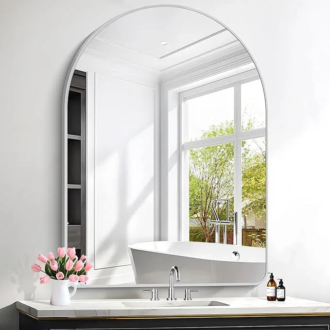 FORBATH Large Arched Wall Mirror 48x36 Inch, Silver Arch Bathroom Mirror with Aluminum Frame, Arched Mirror for Dresser, Fireplace,Entryway,Home Decor,Hanging or Leaning Against Wall - ModernBath