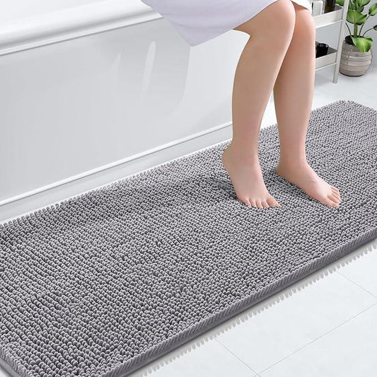 OLANLY Bathroom Rugs 70x24, Extra Soft Absorbent Chenille Bath Rugs, Rubber Backing Quick Dry, Machine Washable Bath Mats for Bathroom Floor, Tub and Shower, Home Decor Accessories, Grey - ModernBath