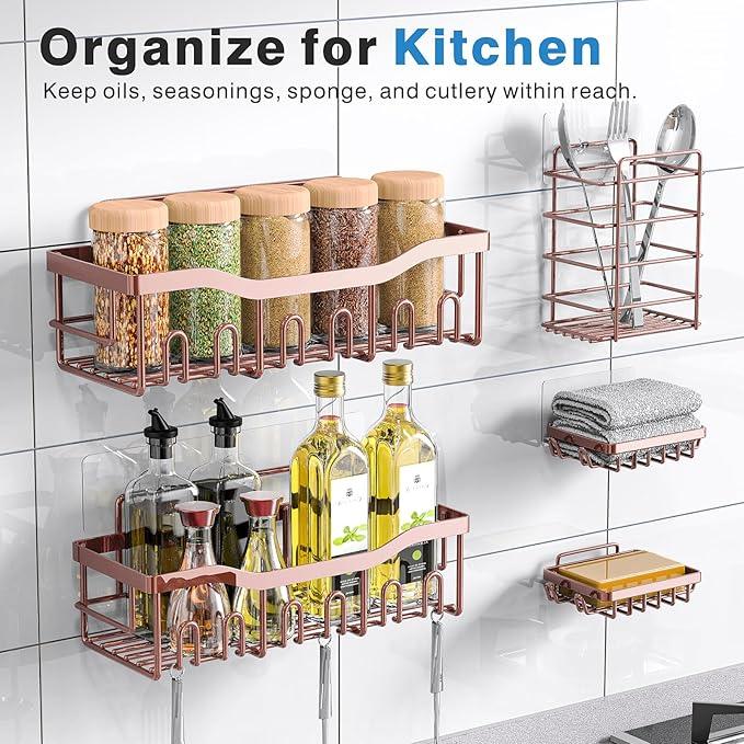 EUDELE 5-Pack Rustproof Stainless Steel Shower Caddy – No Drill Adhesive Bathroom Organizer with Large Capacity, Spacious Shower Shelves for Inside Shower, Kitchen & Home Decor Storage-XL Size - ModernBath