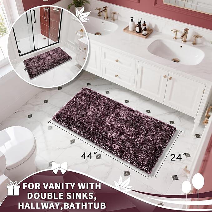 Yimobra Long Bathroom Rug Non Slip 44x24 Inch, Extra Thick Soft Absorbent Chenille Bath Mat, Machine Washable Bath Rugs for Bathroom Floor, Tub and Shower, Home Decor Accessories, Purple Grey - ModernBath