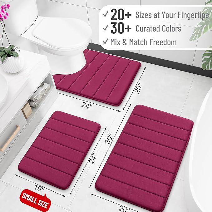 OLANLY Memory Foam Long Bathroom Rugs Runner 47x20, Super Soft Absorbent Bath Mat, Quick Dry, Machine Washable Shower Floor Rugs, Bathmat Carpet, Bathroom Home Decor Accessories, Burgundy - ModernBath