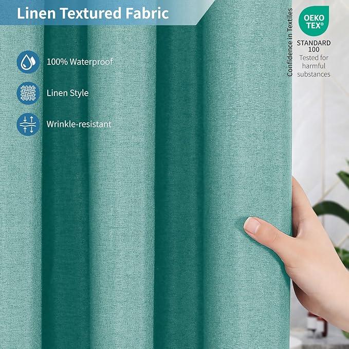 THAIGEE 2-in-1 Waterproof Fabric Shower Curtain or Liner,Linen Textured,Breathable TPU & Washable Bathroom Shower Curtain Set with 12 Plastic Hooks,Modern,72"x72" Teal - ModernBath