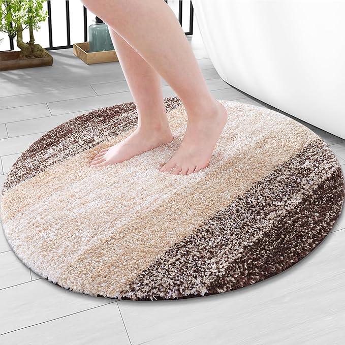 Arotive Microfiber Bathroom Rugs, Shaggy Soft and Absorbent Bath Rug, Non-Slip, Thick Plush Machine Washable Dry Bath Mats for Bathroom, Tub and Shower, 24x24, Brown, Round - ModernBath