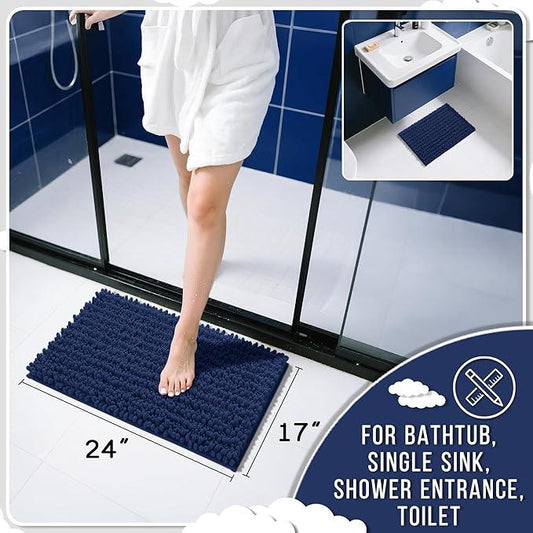 Yimobra Bathroom Rugs Non Slip Washable - Ultra Soft Absorbent Chenille Bath Mat, Quick Dry Shaggy Floor Carpet for Tub Shower, Navy Blue Home Decor Accessories, 24x17 Inch - ModernBath