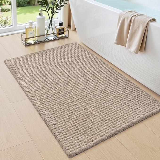 DEXI Bathroom Rugs 20x32, Non Slip Washable Bath Mat, Absorbent Chenille Bathmat, Ultra Soft Thick Carpet for Tub Shower Floor, Dark Beige - ModernBath