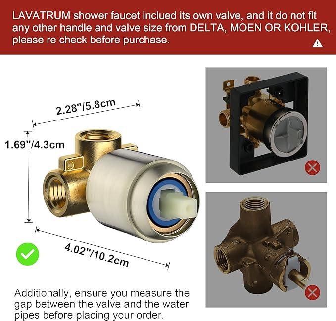Lavatrum Brush Nickel Premium Shower Head With Valve Set Single Spray Wall Mount 8 Inch Rainfall Square Shower Faucet with Rough-in Valve and Trim Kit for Bathroom - ModernBath