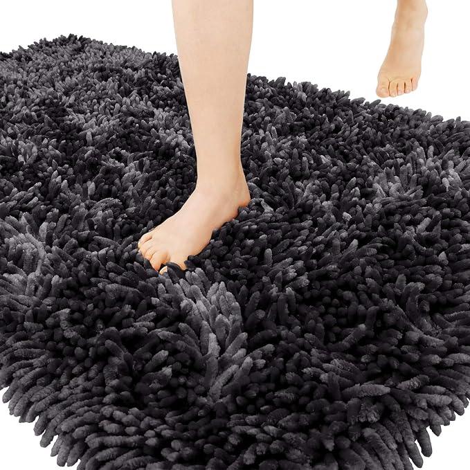 Yimobra Chenille Bathroom Rugs Non Slip, Extra Thick Soft Absorbent Bath Rug, Machine Washable Quick Dry Bath Mat for Bathroom Floor, Tub and Shower, Home Decor Accessories, 24x17, Dark Grey - ModernBath